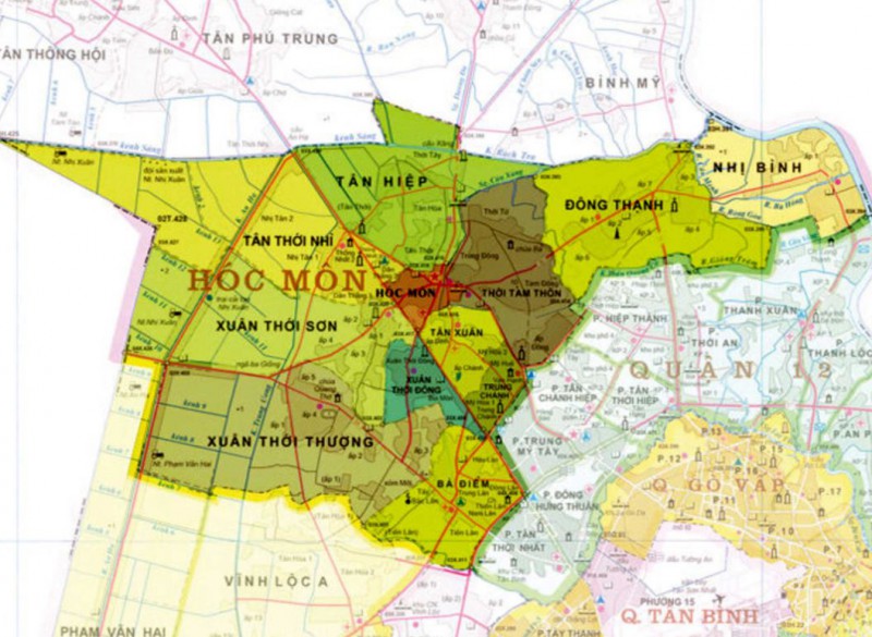 Bản đồ hành chính huyện Hóc Môn thành phố Hồ Chí Minh